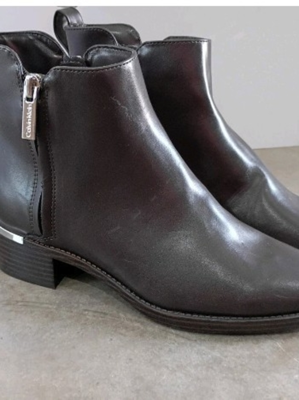 Calvin Klein Dark Brown Leather Ankle Booties